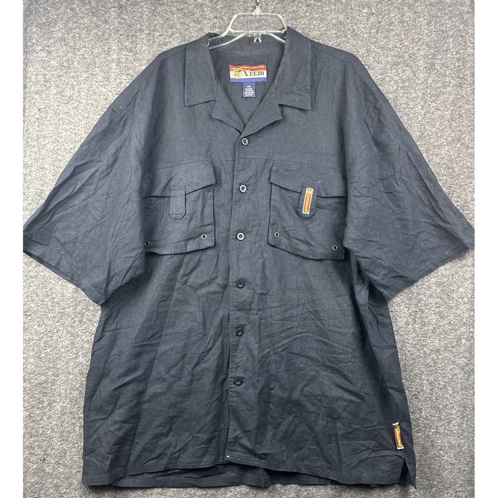 Veezo Mens 3XL Button Front Linen Blend Utility Shirt Short Sleeve Workwear